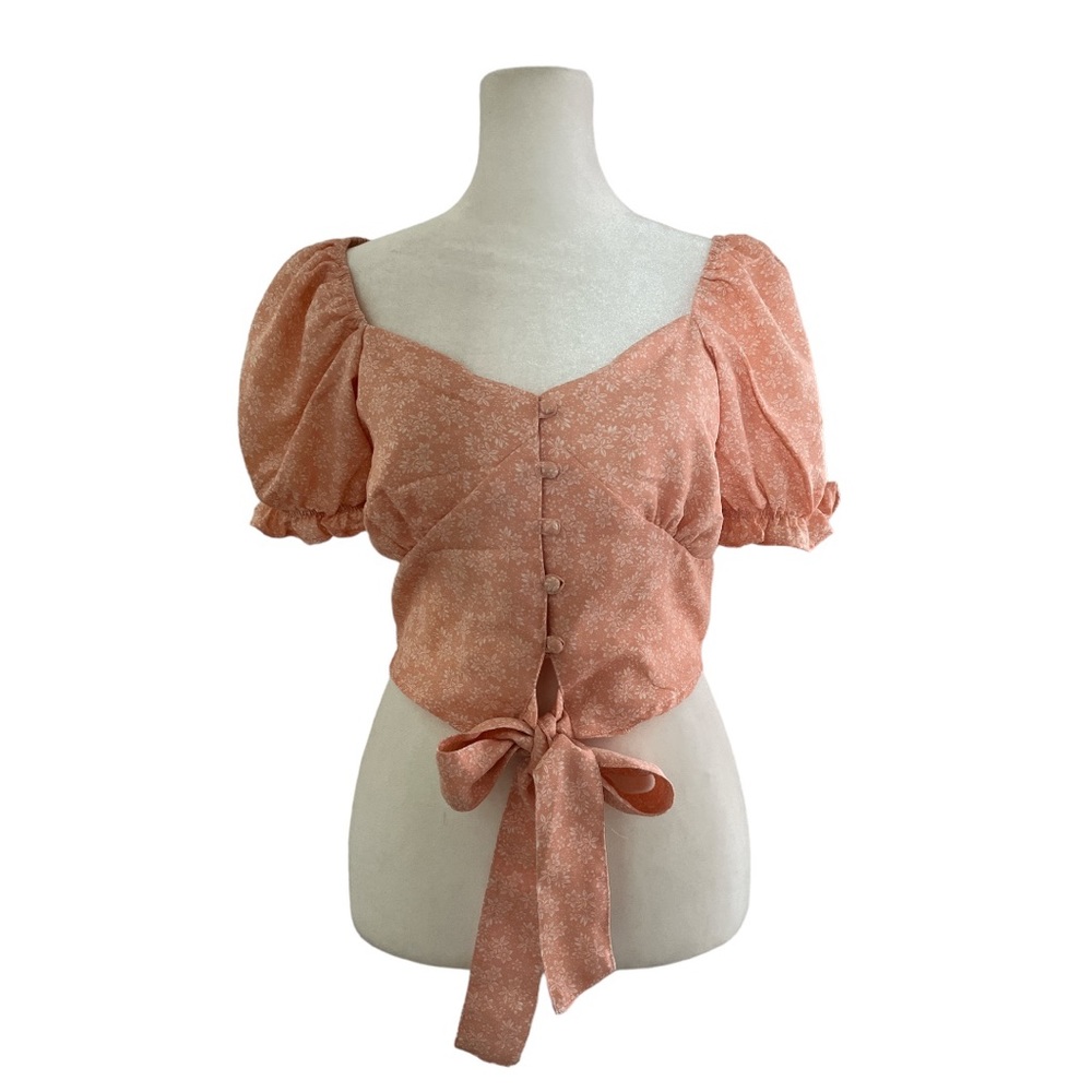 QED London Soft Pink Corset Style Cropped waist Tie Button Front Size 6